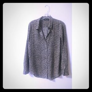 APT 9 SHEER POLKA DOT SZ M TOP F10